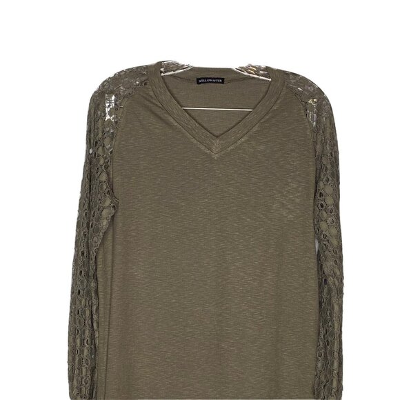 SYellowafter Green Ribbed Lace Long Sleeve Top S - Picture 2 of 4